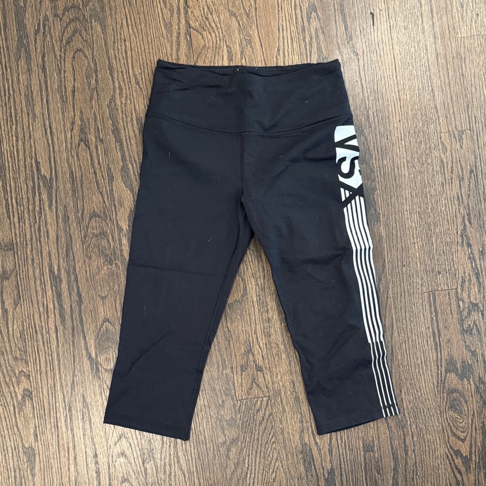 VSX Black Cropped Leggings with White Side Logo